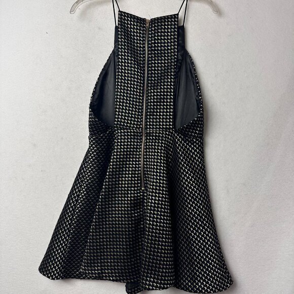 DO+BE Dress Womens Large‎ Black Gold spaghetti strap flare swing skater metallic - Picture 5 of 7